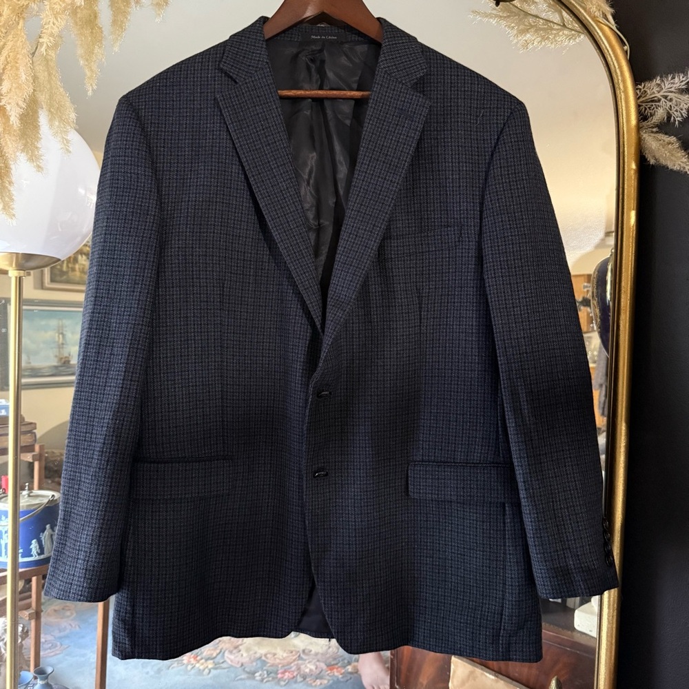 Lauren Ralph Lauren Men's 100% Wool Blue & Black Houndstooth Suit Jacket Blazer - Picture 2 of 10